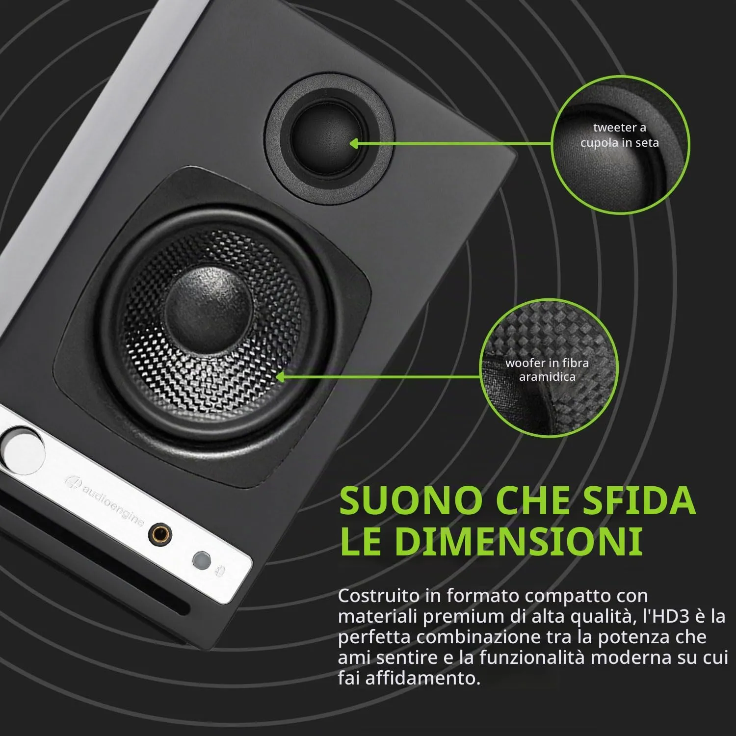 Audioengine A2 HD coppia casse wireless nero 60W