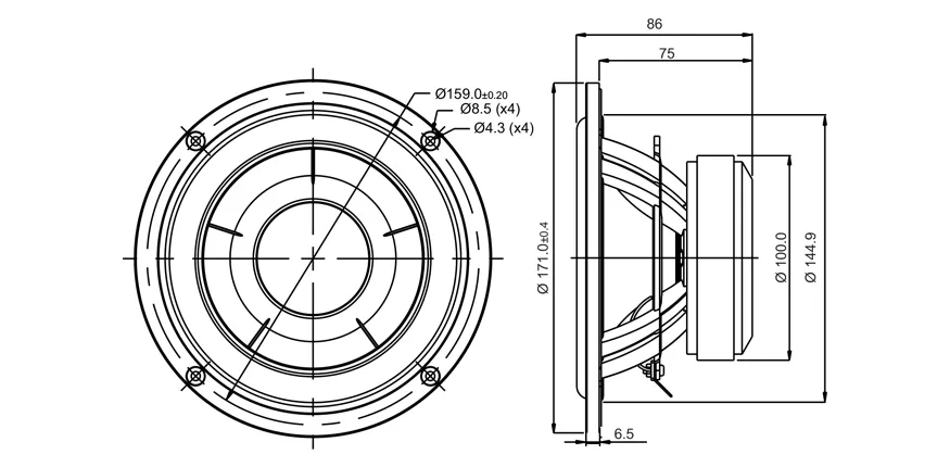 SB Acoustics SB17NBAC35-8 woofer 6" 8 ohm alluminio