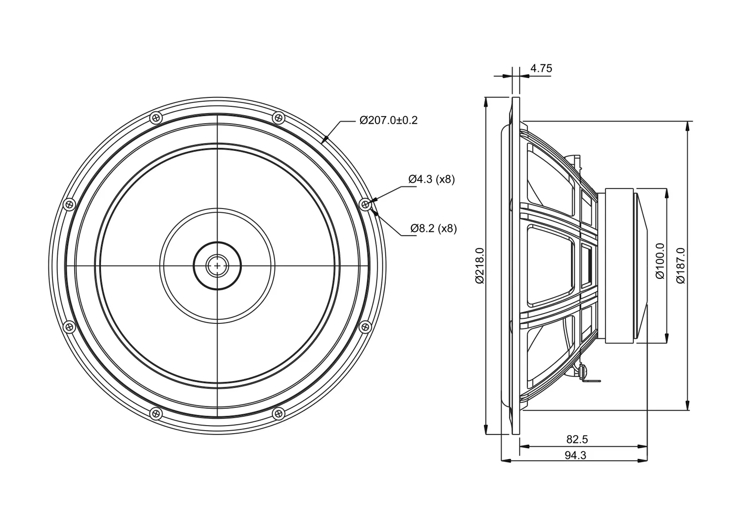 SB Acoustics SB20FRPC30-8 larga banda 8" 8 ohm carta