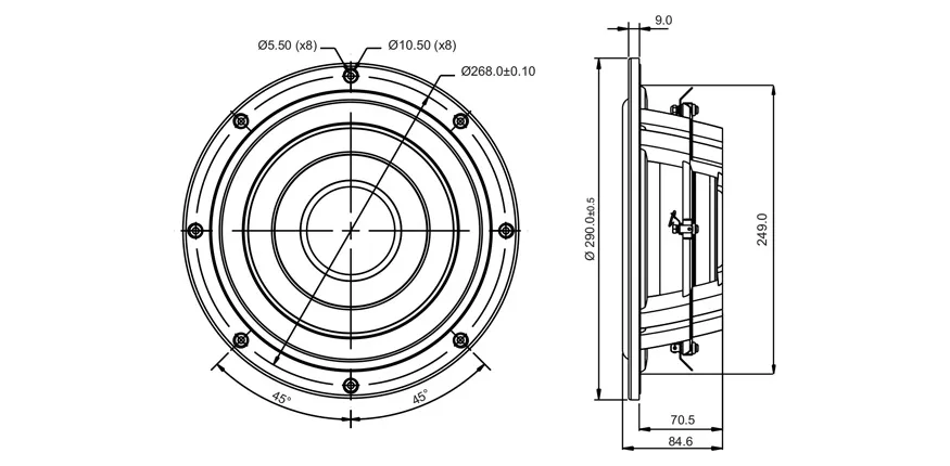 SB Acoustics SW26DBAC76-3-DV subwoofer 10" slim alluminio