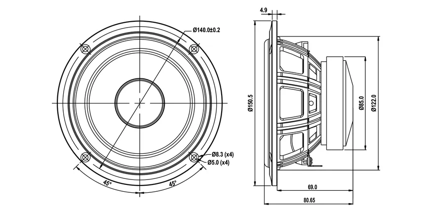 SB Acoustics SB13PFCR25-4 woofer 5 pollici carta 4 ohm
