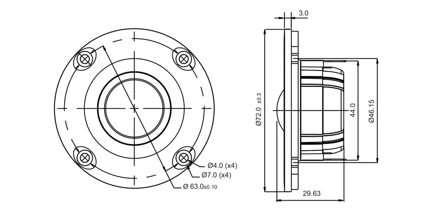 SB Acoustics SB26STCN-C000-4 tweeter cupola tessuto 4 Ohm