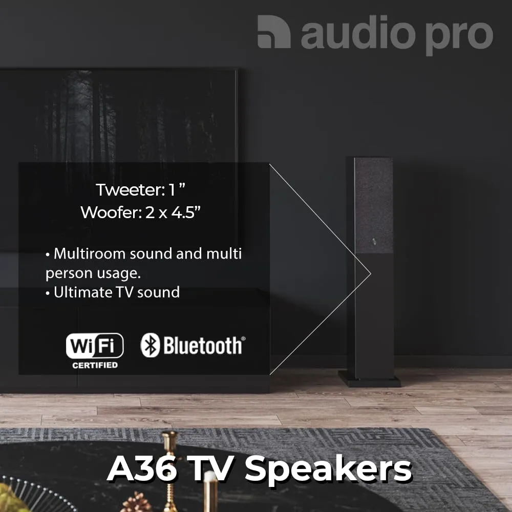 Audio Pro A36 casse attive pavimento nere WiFi Bluetooth