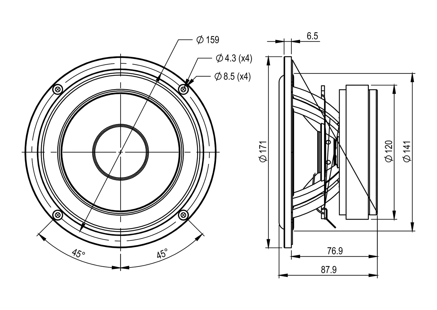 SB Acoustics NRX SB17NRX2L35-8 woofer 6" 8 ohm Norex