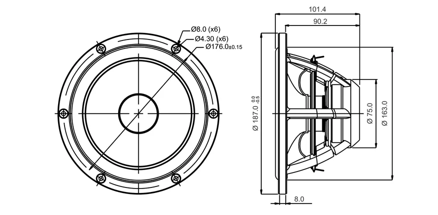 SB Acoustics Satori MW19P-4 midwoofer 7,5" carta 4 Ohm