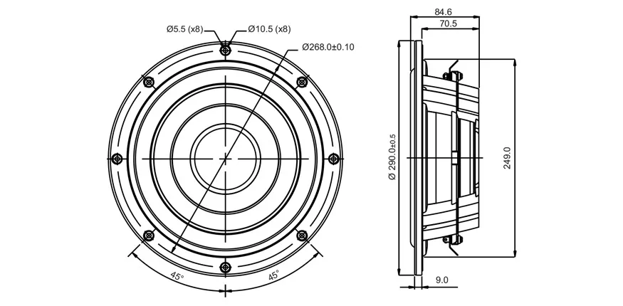 SB Acoustics SW26DBAC76-8 subwoofer 10" slim 8 Ohm