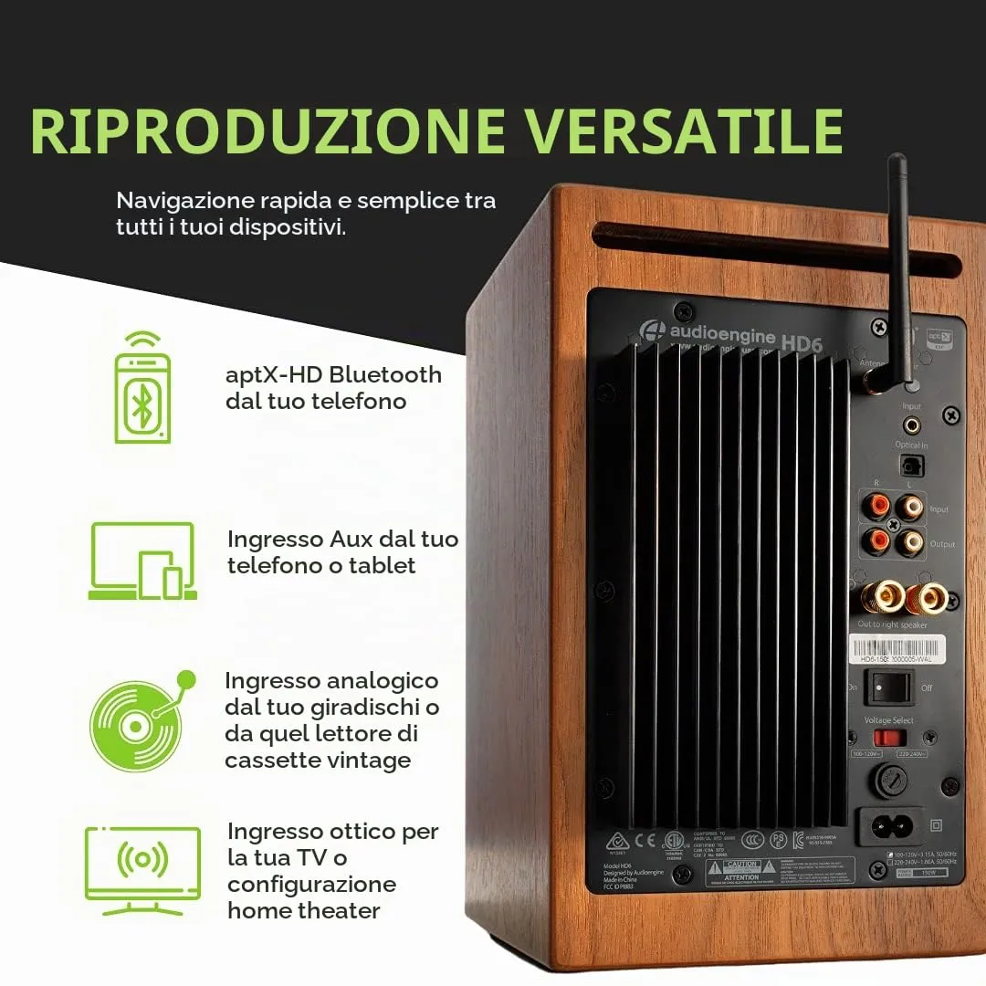 Audioengine HD6 diffusori wireless marrone 24-bit Bluetooth