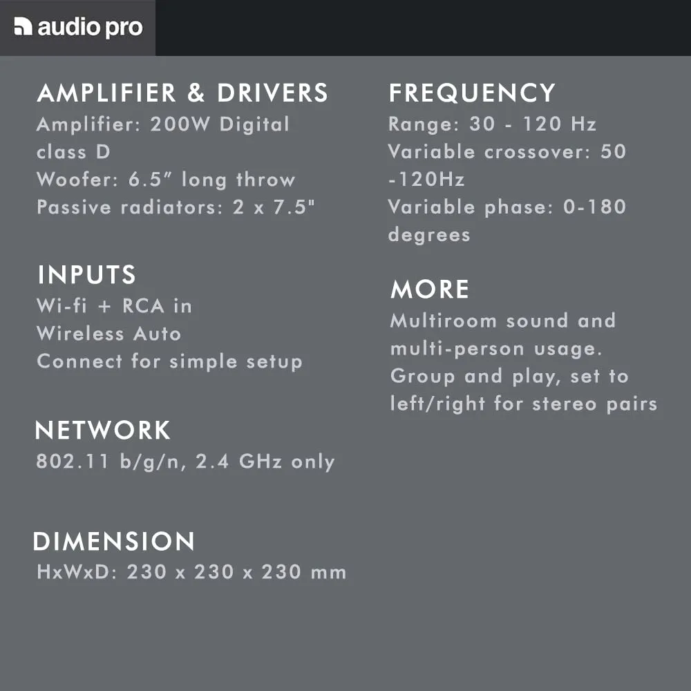 Audio Pro Addon C-SUB subwoofer nero wireless multiroom