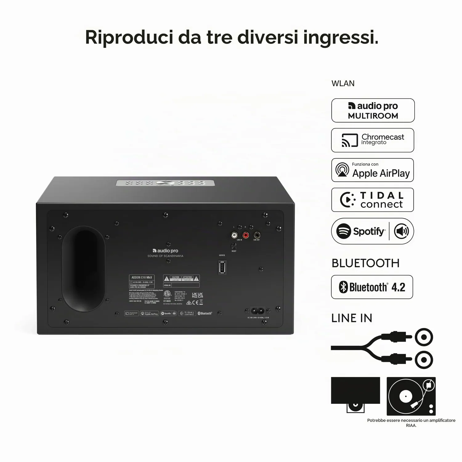 Audio Pro C10 MkII Speaker Bluetooth WiFi Nero Multiroom