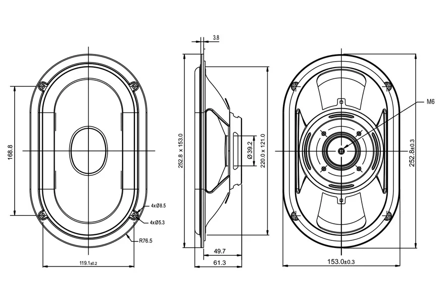 SB Acoustics SB15SFCR-00 radiatore passivo 5x8" carta