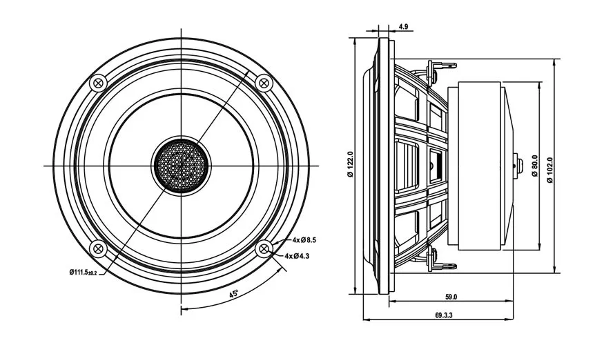 SB Acoustics SB12PACR25-4 coassiale 4" 4 ohm