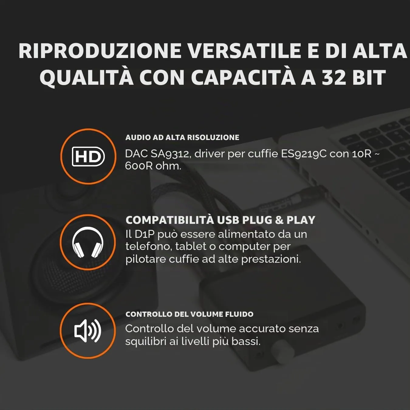 Audioengine D1P DAC amplificatore cuffie portatile 32 bit