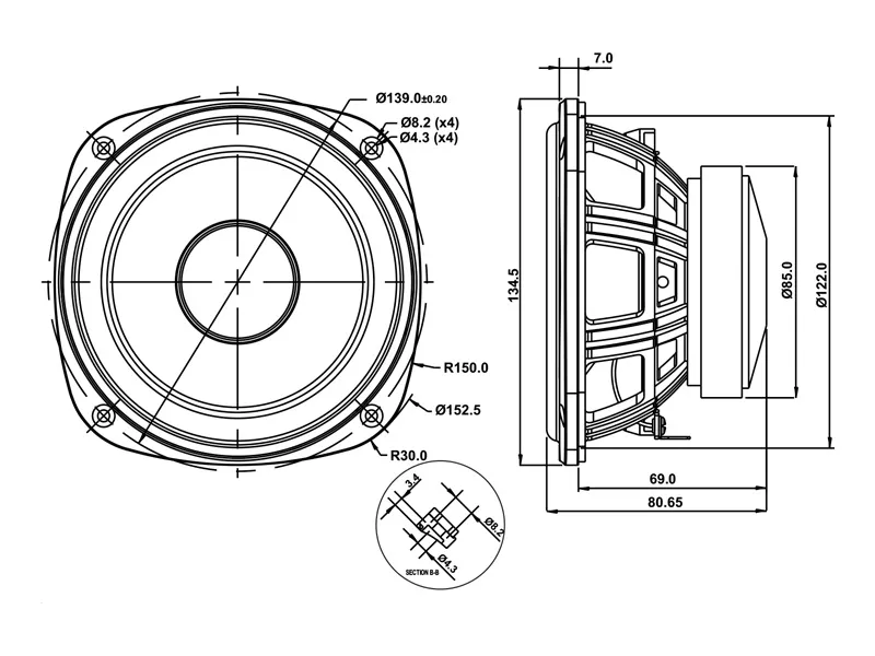SB Acoustics SB13PFC25-4 midwoofer 5" carta 4 Ohm