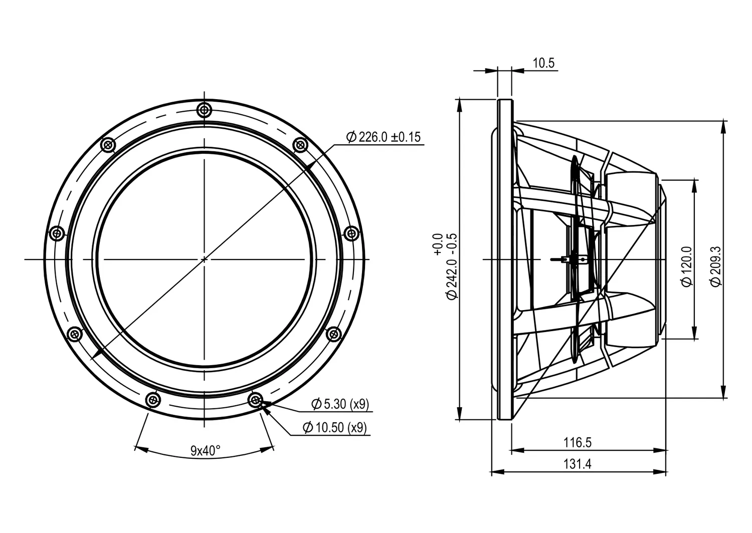 SB Acoustics Satori WO24TX-8 woofer 9,5 pollici Textreme