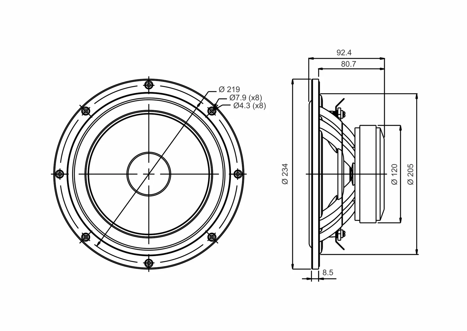 SB Acoustics SB23NRXS45-8 woofer Norex 8" 8 ohm