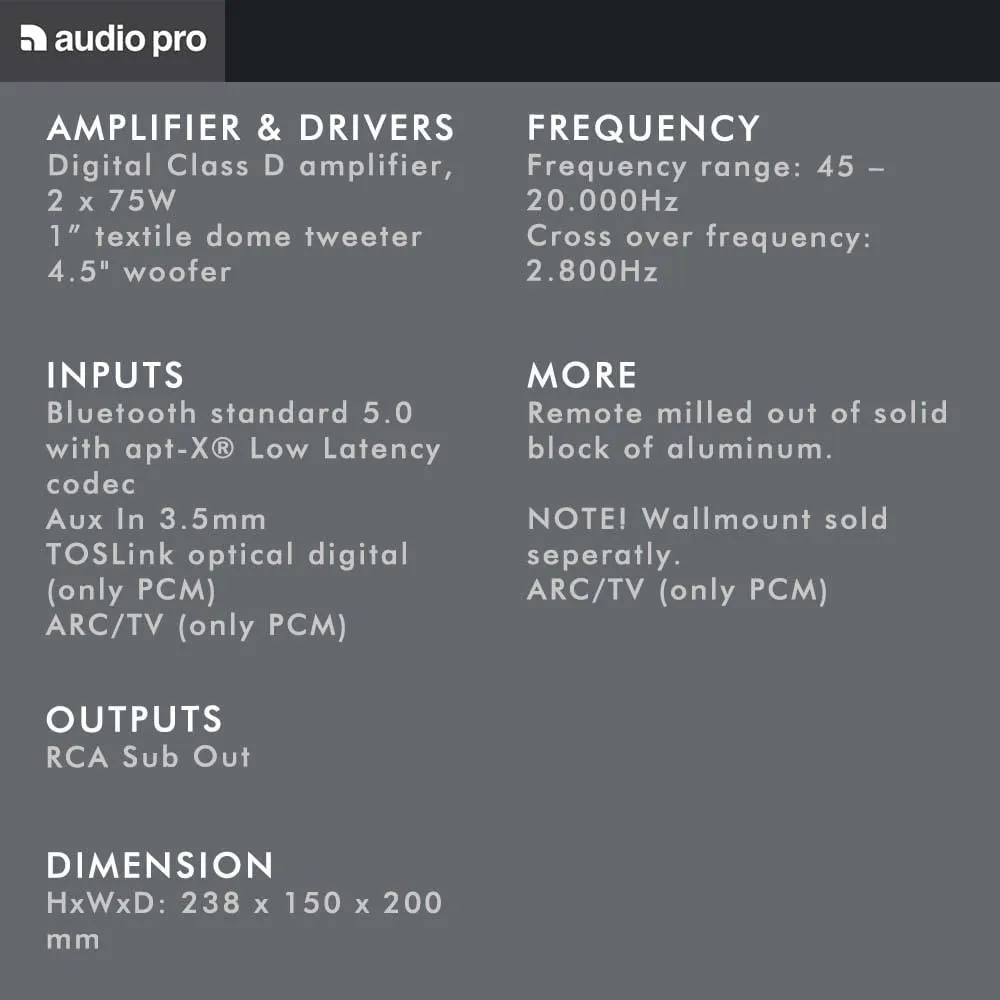 Audio Pro A26 Coppia Casse Wireless Bianche ARC