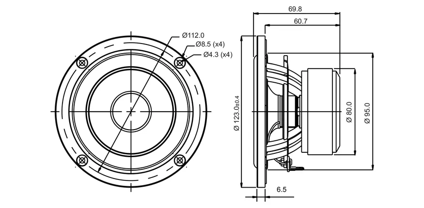 SB Acoustics SB12NRXF25-8 Midrange 4" 8 Ohm Norex
