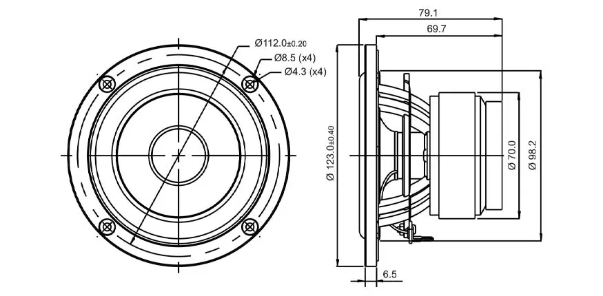 SB Acoustics SB12MNRX25-4 midrange 4" carta 4 ohm
