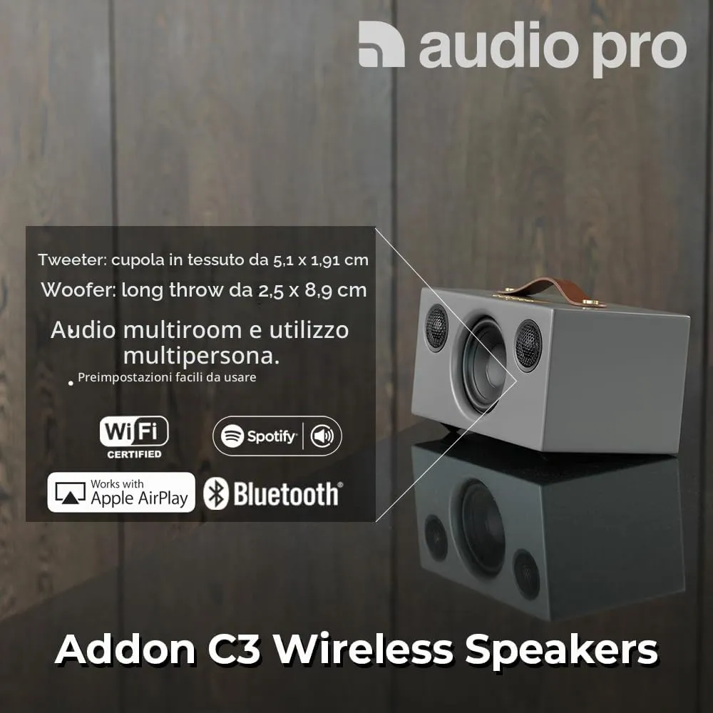 Audio Pro Addon C3 cassa multiroom grigio batteria WiFi
