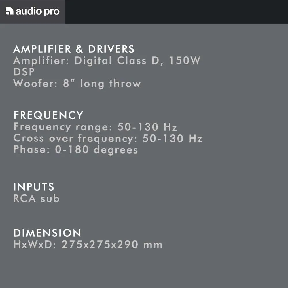 Audio Pro SW-5 subwoofer Wi-Fi bianco 150W