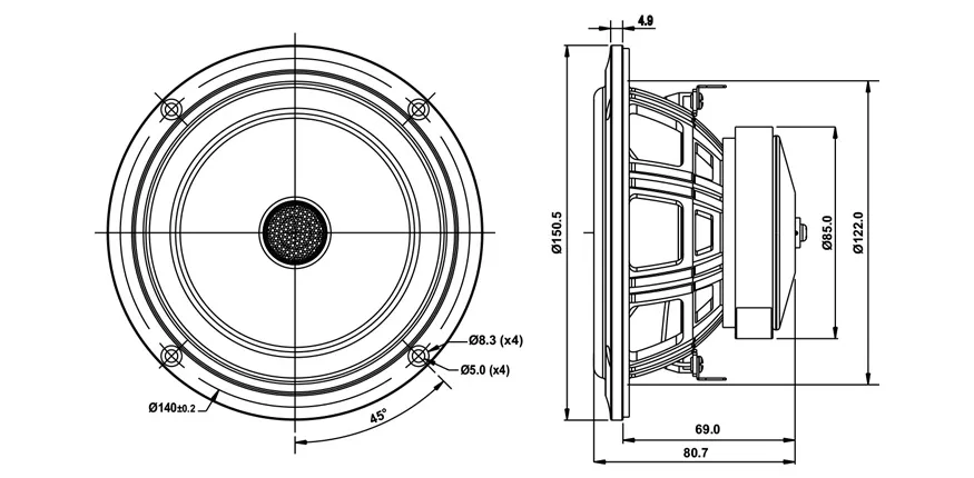 SB Acoustics SB13PFCR25-4-COAX coassiale 5" 4 ohm