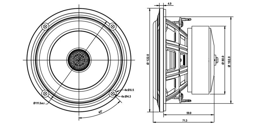 SB Acoustics SB12PFCR25-4 coassiale 4" carta