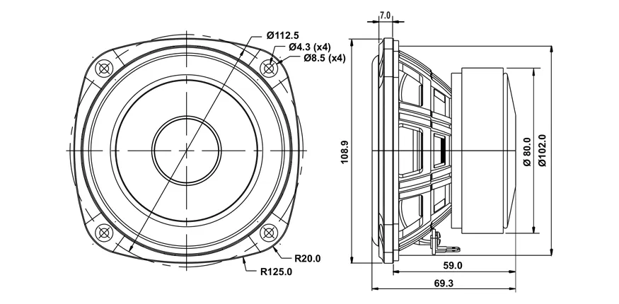 SB Acoustics SB12PAC25-4 altoparlante 4" alluminio 4 Ohm