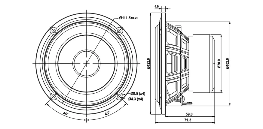SB Acoustics SB12PFCR25-4 altoparlante 4" carta 4 Ohm