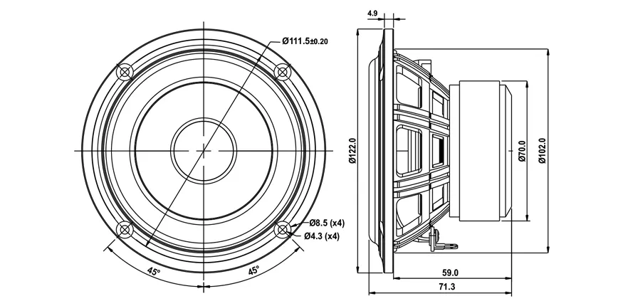 SB Acoustics SB12PFCR25-8 altoparlante 4" carta 8 ohm