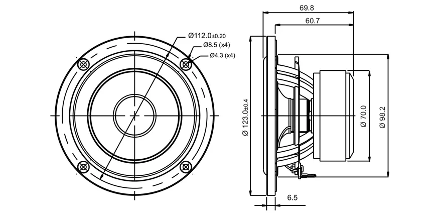 SB Acoustics SB12NRXF25-4 midwoofer 4" Norex 4 ohm